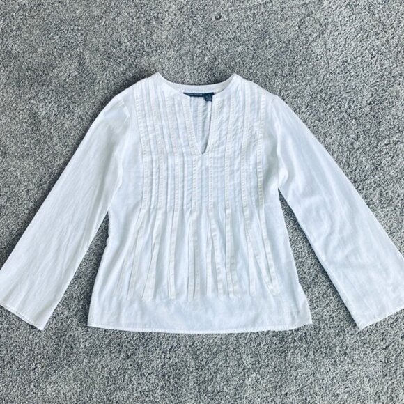 Chelsea and Theodore ribbon detail light cotton blouse w flared sleeves. Size 6 - Picture 2 of 10